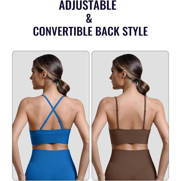 Women's Sports Bra Set Adjustable Spaghetti Straps Padded Yoga Crop Top - Picture 4 of 5